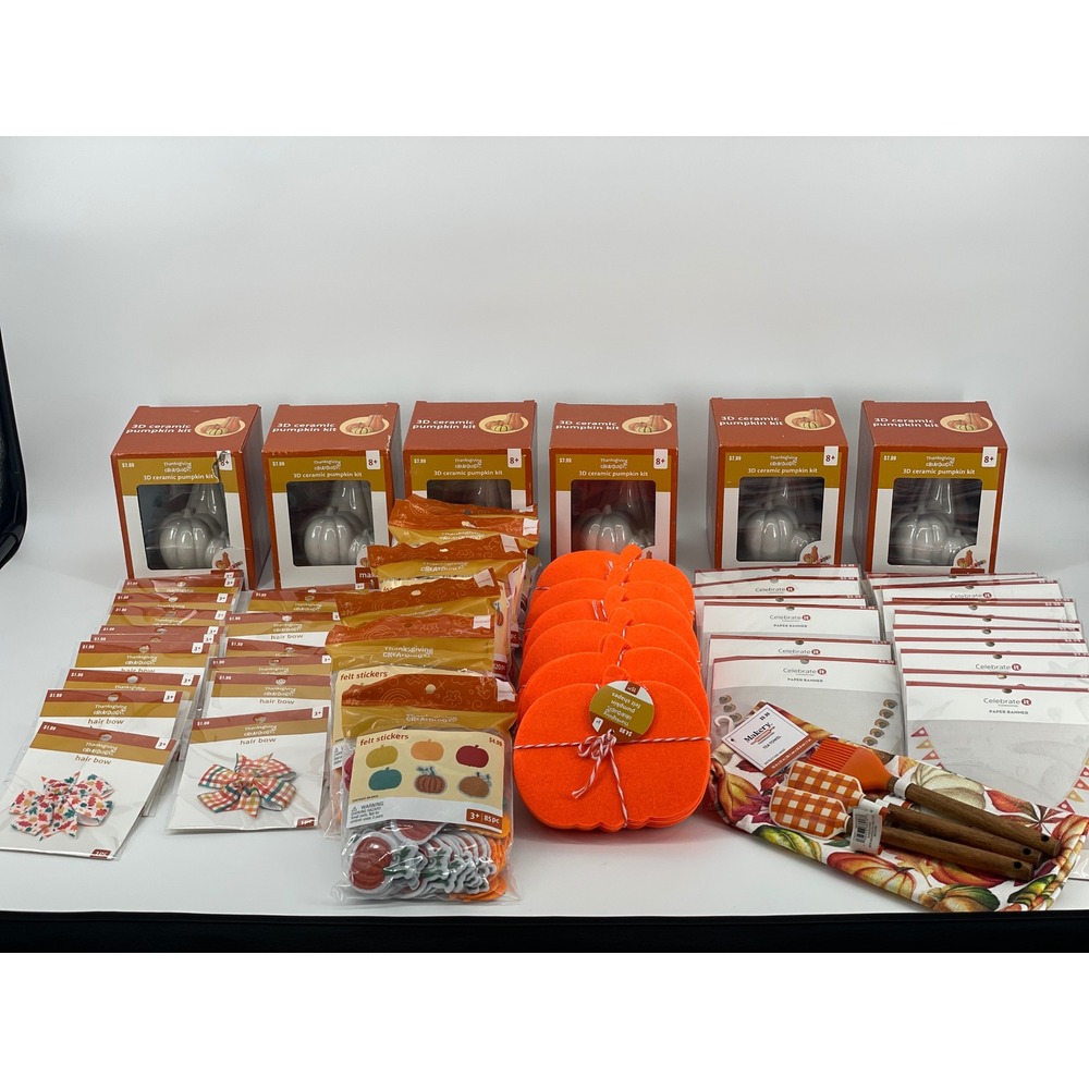 62 Creatology Thanksgiving Craft Decor Lot Orange Pumpkin Ceramic Kit Bows NEW